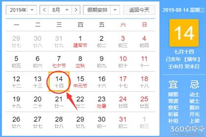 黄道吉日查询 2019年8月14日黄历